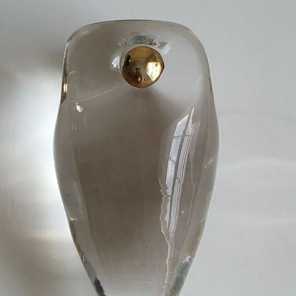 Vtg MCM Glass Decanter Stopper Bottle Topper Clear Gold Button Detail 4.25